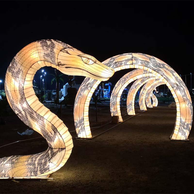 Giant Serpent Light Tunnel Sculpture - Immersive Animal Lantern Art Installation